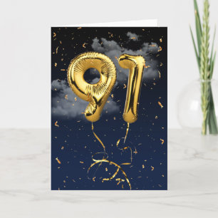 91e verjaardag Gold Mylar ballon en Confetti-kaart Kaart