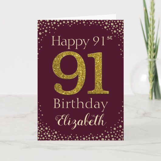 91e verjaardag Golden Glitter Kaart (Voorkant)