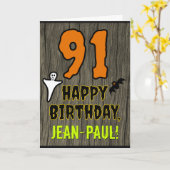 91e verjaardag: Griezelig Halloween-thema, aangepa Kaart (Gele Bloem)