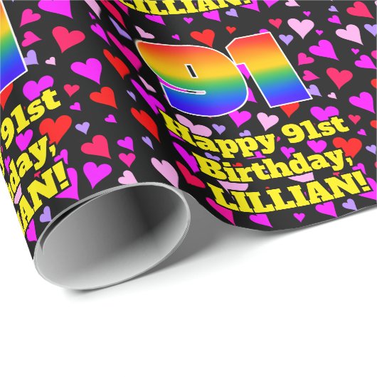 91e verjaardag: Het liefhebbende Kunstpatroon, Reg Cadeaupapier (Rol Hoek)