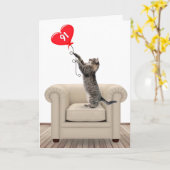 91e verjaardag Kat met hartballonkaart Kaart (Gele Bloem)