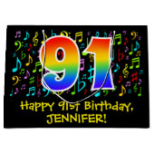 91e verjaardag - Kleurrijke muzieksymbolen, Rainbo Groot Cadeauzakje (Voorkant)