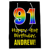 91e verjaardag: Leuk, Vet, Kleurrijk, Regenboog "9 Medium Cadeauzakje (Voorkant)