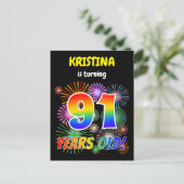 91e verjaardag - Leuk vuurwerk, regenbooglook "91" Briefkaart (Staand voorkant)