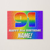 91e verjaardag — Meerkleurig regenboogpatroon "91" Legpuzzel (Horizontaal)