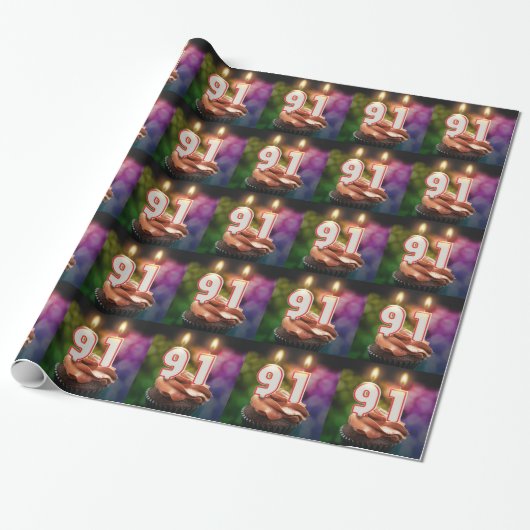 91e verjaardag met kaarsen cadeaupapier (Uitgerold)