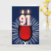 91e verjaardag met wijn en kaarsen kaart (Gele Bloem)