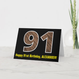 91e verjaardag: naam + faux hout grain patroon "91 kaart