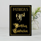 91e verjaardag Partij — Fancy Manuscript & de Naam Folie Uitnodiging (Staand Voorkant)