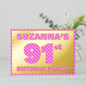 91e verjaardag Partij - Vet, vuurtje, roze band # Folie Uitnodiging (Staand Voorkant)