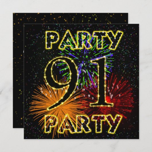 91e verjaardag partijuitnodiging met vuurwerk kaart (Voorkant / Achterkant)