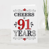 91e verjaardag Proost in rood wit zwart patroon Kaart (Voorkant)