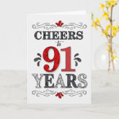91e verjaardag Proost in rood wit zwart patroon Kaart (Gele Bloem)