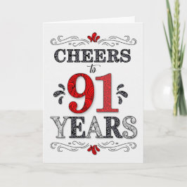 91e verjaardag Proost in rood wit zwart patroon Kaart