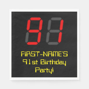 91e verjaardag: Red Digital Clock Style "91" + naa Servet
