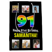 91e verjaardag: Regenboog "91", aangepaste foto's Medium Cadeauzakje (Voorkant)