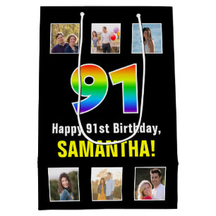 91e verjaardag: Regenboog "91", aangepaste foto's Medium Cadeauzakje