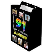 91e verjaardag: Regenboog "91", aangepaste foto's Medium Cadeauzakje (Achterkant Gekanteld)