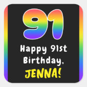 91e verjaardag: Regenboogspectrum # 91, Aangepaste Vierkante Sticker (Voorkant)