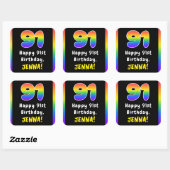 91e verjaardag: Regenboogspectrum # 91, Aangepaste Vierkante Sticker (Vel)
