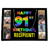 91e verjaardag: Regenboogtekst, aangepaste foto's Groot Cadeauzakje (Voorkant)