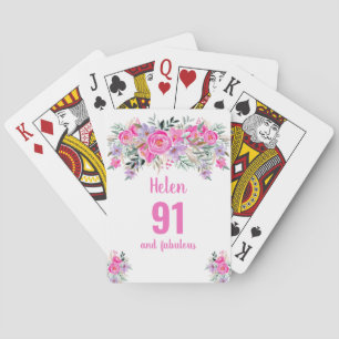 91e verjaardag roze bloemen speelkaarten