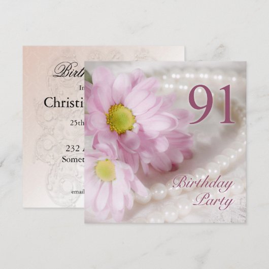 91e verjaardag uitnodiging met madeliefjes (Voorkant / Achterkant)