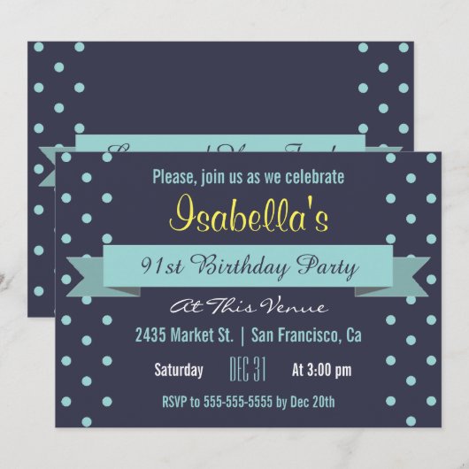 91e verjaardag van de blauwe polawdot en banner kaart (Voorkant / Achterkant)