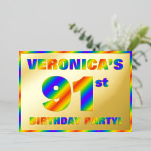 91e verjaardag van de partij Fun, regenboogspectru Folie Uitnodiging