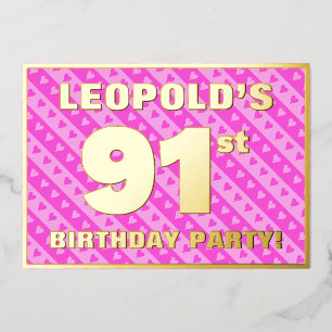 91e verjaardag van de vuurroze harten en strips folie uitnodiging
