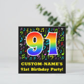 91e verjaardagsfeest: leuke muzieksymbolen, regenb kaart (Staand voorkant)