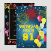 91e verjaardagsfeest Uitnodiging met ballonnen (Voorkant / Achterkant)