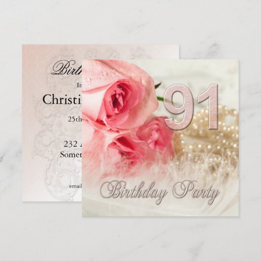 91e verjaardagsfeestje, rozen en parels kaart (Voorkant / Achterkant)