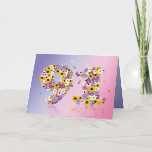 91e verjaardagskaart met bloemrijke letters kaart (Voorkant)