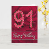 91e verjaardagskaart met rozen en bladeren kaart (Gele Bloem)