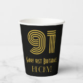 91st Birthday: Art Deco Inspired Look “91” & Name Papieren Bekers (Achterkant)