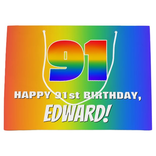 91st Birthday: Colorful, Fun Rainbow Pattern # 91 Groot Cadeauzakje (Voorkant)