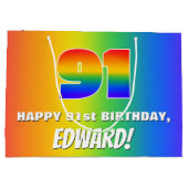 91st Birthday: Colorful, Fun Rainbow Pattern # 91 Groot Cadeauzakje (Achterkant)