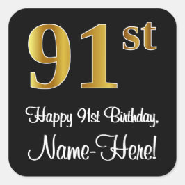 91st Birthday – Elegant Luxurious Faux Gold Look # Vierkante Sticker