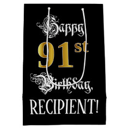 91st Birthday ~ Fancy script; Faux Gold Kijk; naam Medium Cadeauzakje