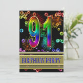 91st Birthday party Uitnodiging met bellen (Staand voorkant)