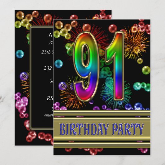 91st Birthday party Uitnodiging met bellen (Voorkant / Achterkant)