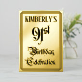 91st verjaardag Partij — Legant Manuscript + de Na Folie Uitnodiging (Staand Voorkant)