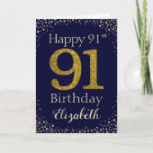 91ste Birthday Golden Glitter Card Kaart (Voorkant)
