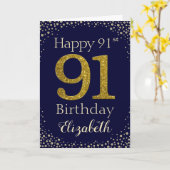 91ste Birthday Golden Glitter Card Kaart (Gele Bloem)