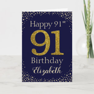 91ste Birthday Golden Glitter Card Kaart