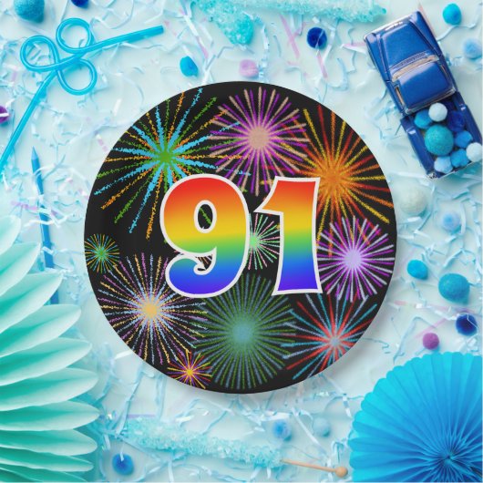 91ste evenement - Leuk, Kleurrijk, Vet, Regenboog  Papieren Bordje (Feest)