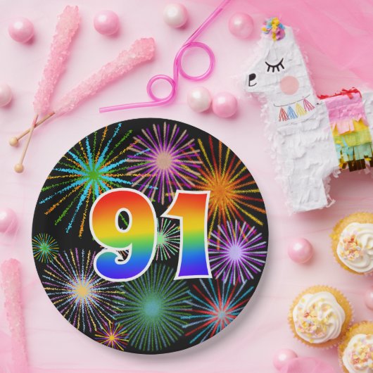 91ste evenement - Leuk, Kleurrijk, Vet, Regenboog  Papieren Bordje (Feest)