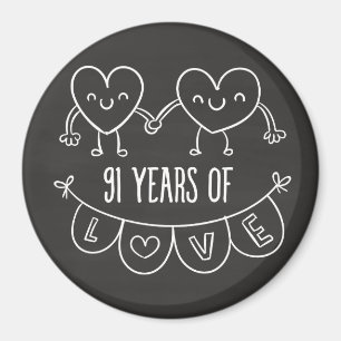 91ste Jubileum Gift Chalk Hearts Magneet