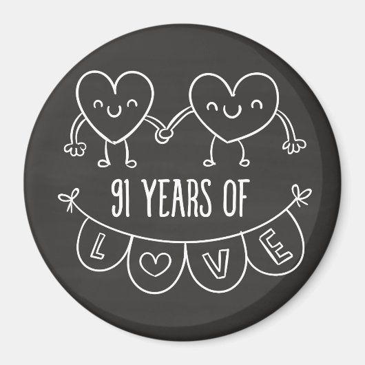 91ste Jubileum Gift Chalk Hearts Magneet (Voorkant)